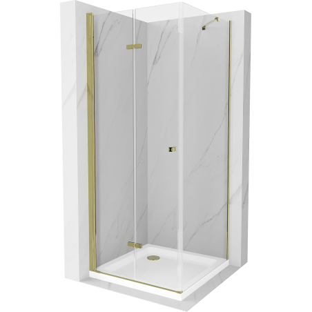 Mexen Lima cabine de douche pliante 100 x 100 cm, transparent, dorée + receveur Flat - 856-100-100-50-00-4010