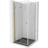 Mexen Lima cabine de douche pliante 80 x 80 cm, transparent, dorée + receveur Flat, noir - 856-080-080-50-00-4070G