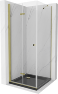 Mexen Lima cabine de douche pliante 90 x 90 cm, transparente, dorée + receveur de douche Flat, noir - 856-090-090-50-00-4070G