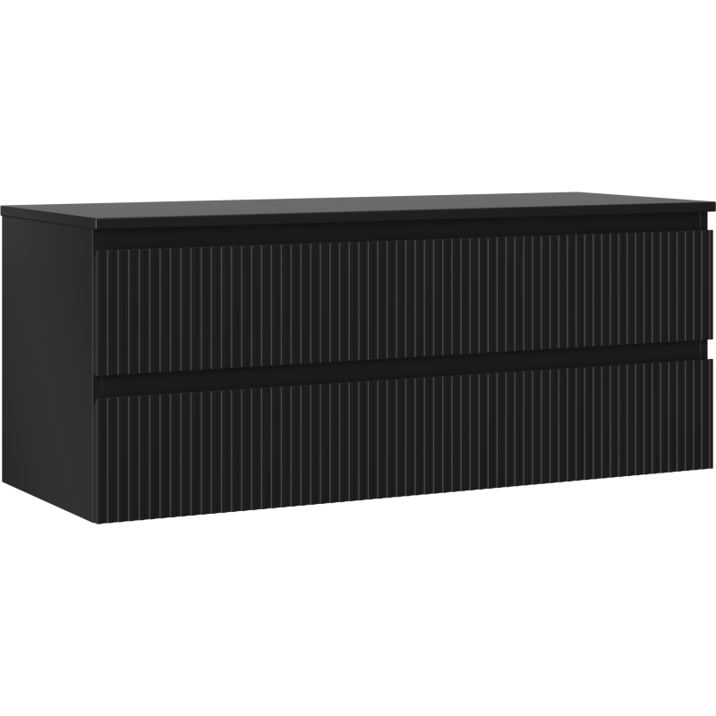 Mexen Rivel meuble de salle de bain sous lavabo 120 cm avec plateau, 2 tiroirs, rainuré, noir mat - 91A20-12047-2-BFFC71