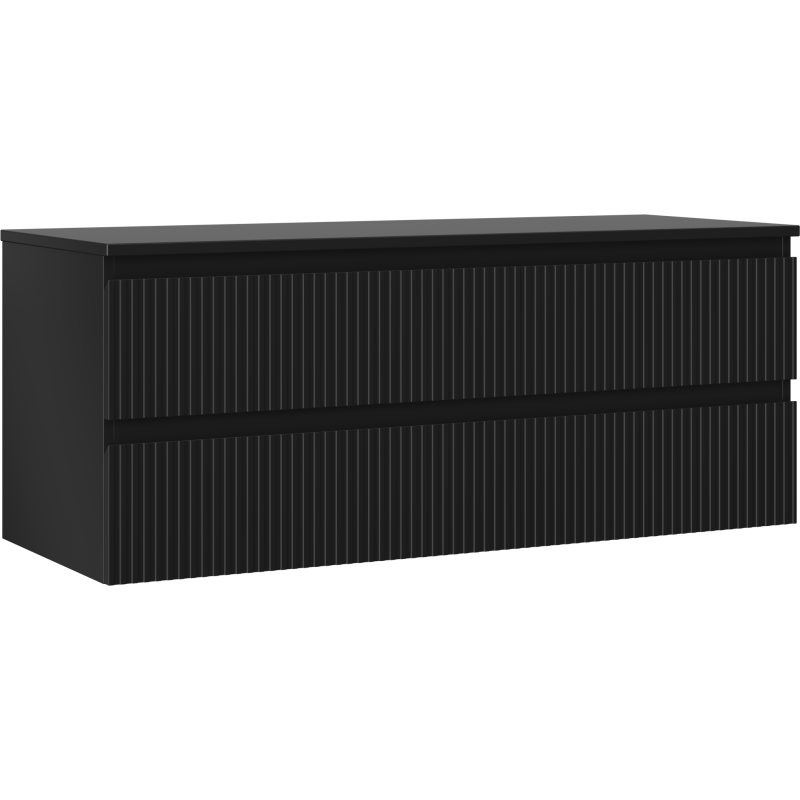 Mexen Rivel meuble de salle de bain sous-vasque 120 cm avec plateau, 2 tiroirs, rainuré, noir mat - 91A20-12047-2-BFFC71
