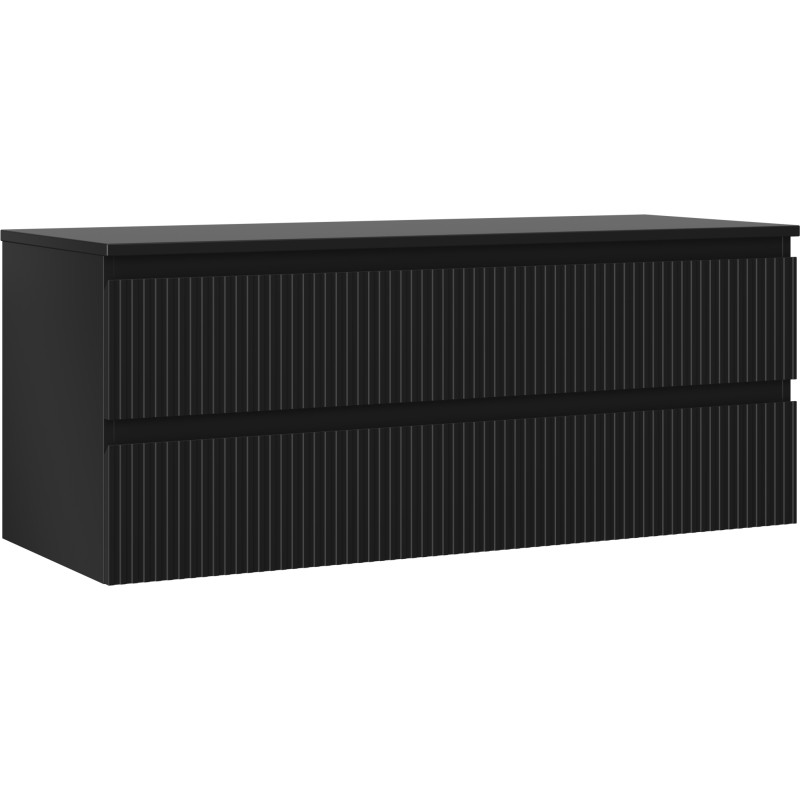 Mexen Rivel meuble sous-lavabo de salle de bain 120 cm avec plan, 2 tiroirs, rainuré, noir mat - 91A20-12047-2-BFFC71