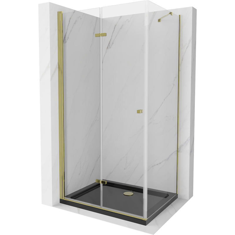 Mexen Lima cabine de douche pliante 90 x 100 cm, transparent, or + receveur Flat, noir - 856-090-100-50-00-4070G