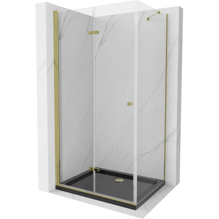Mexen Lima cabine de douche pliable 90 x 100 cm, transparent, or + receveur de douche Flat, noir - 856-090-100-50-00-4070G