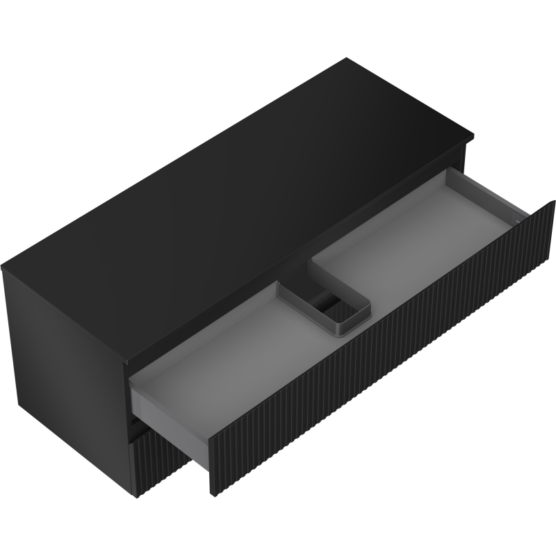 Mexen Rivel meuble de salle de bain sous-vasque 120 cm avec plateau, 2 tiroirs, rainuré, noir mat - 91A20-12047-2-BFFC71