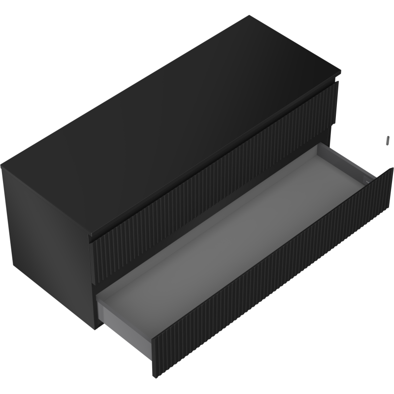 Mexen Rivel meuble de salle de bain sous-vasque 120 cm avec plateau, 2 tiroirs, rainuré, noir mat - 91A20-12047-2-BFFC71
