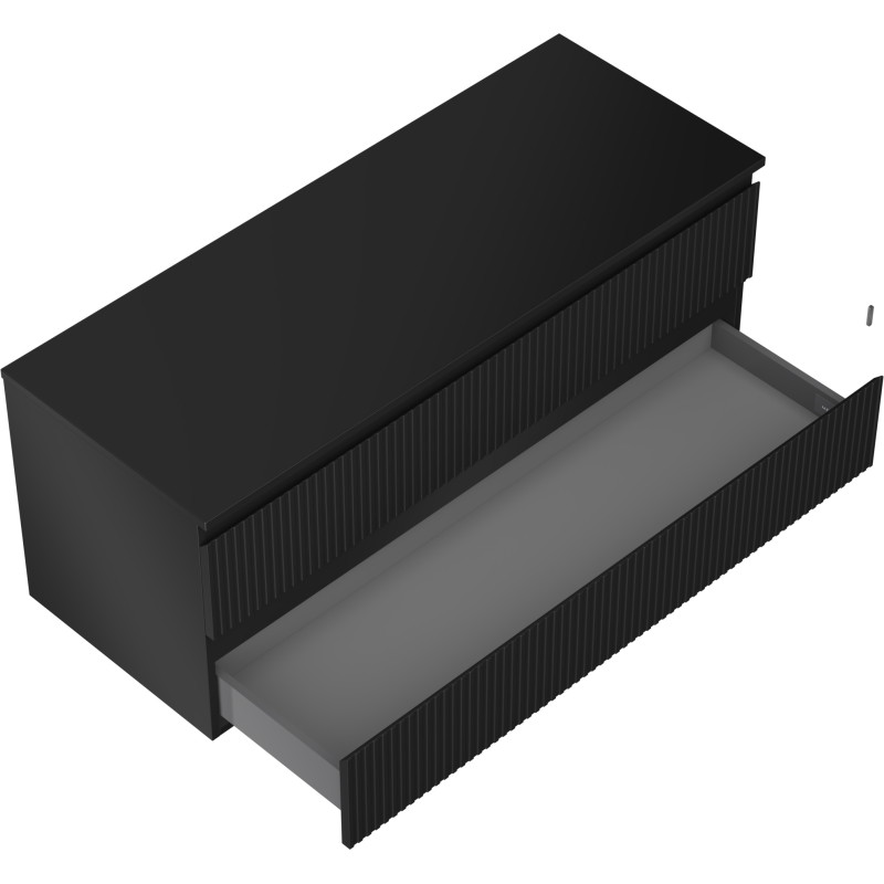 Mexen Rivel meuble sous-lavabo de salle de bain 120 cm avec plan, 2 tiroirs, rainuré, noir mat - 91A20-12047-2-BFFC71