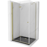 Mexen Lima cabine de douche pliante 100 x 90 cm, transparente, or + receveur de douche Flat, noir - 856-100-090-50-00-4070G