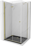 Mexen Lima cabine de douche pliante 100 x 90 cm, transparente, or + receveur de douche Flat, noir - 856-100-090-50-00-4070G