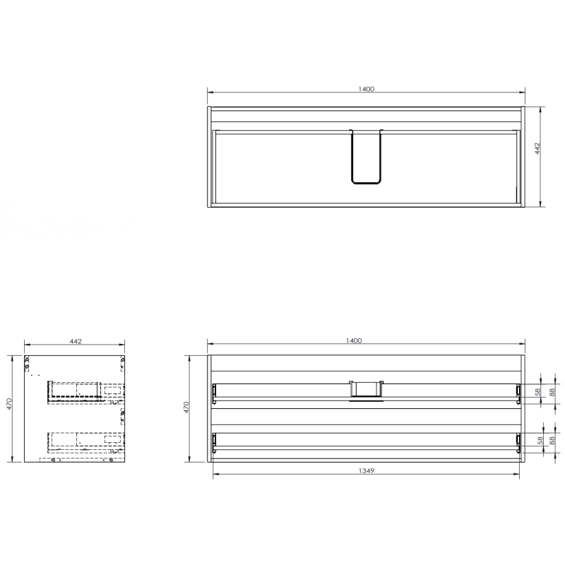 Mexen Rivel meuble de salle de bain sous-vasque 140 cm avec plateau, 2 tiroirs, rainuré, graphite mat - 91A20-14047-2-BFFC66