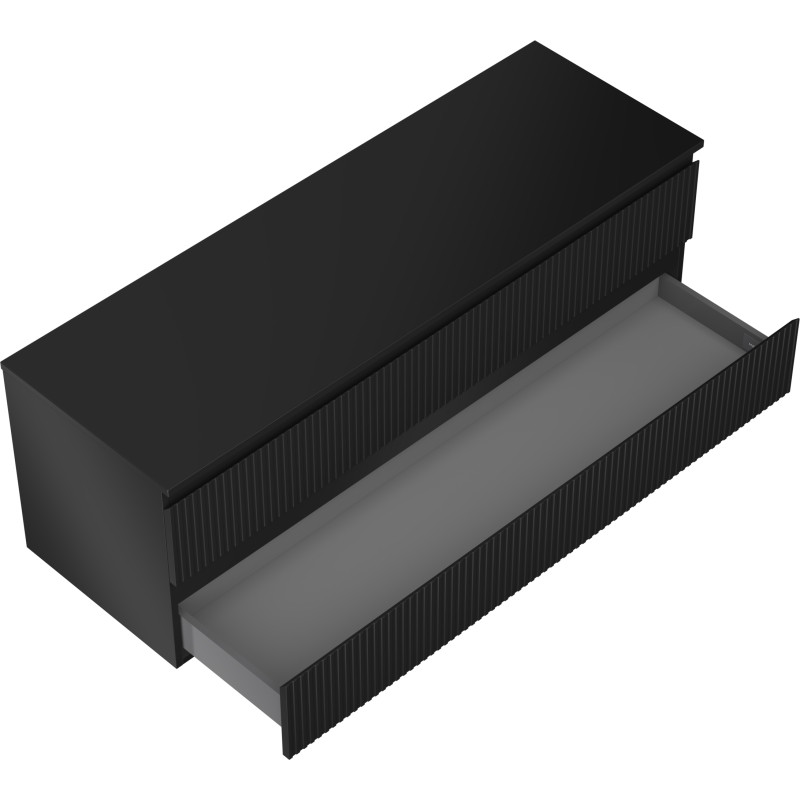 Mexen Rivel meuble de salle de bain sous-lavabo 140 cm avec plateau, 2 tiroirs, rainuré, noir mat - 91A20-14047-2-BFFC71