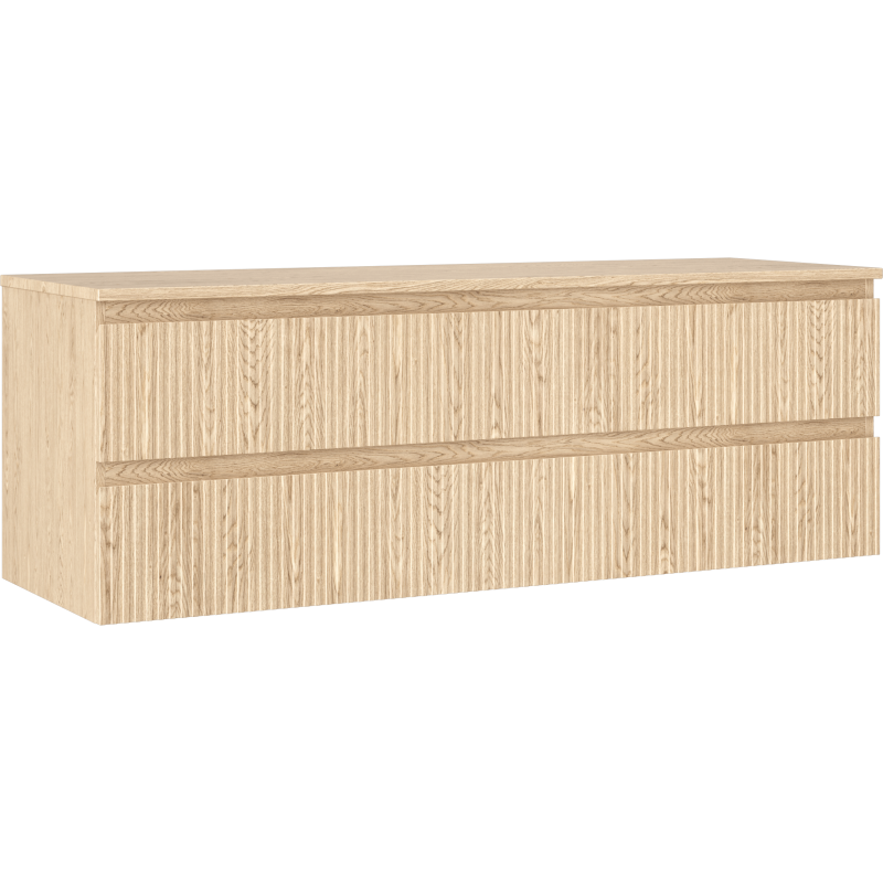 Meuble salle de bain Mexen Rivel sous vasque 140 cm avec plateau, 2 tiroirs, rainuré, chêne - 91A20-14047-2-BFFC81
