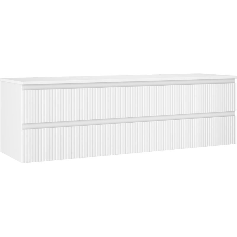Mexen Rivel armoire de salle de bain sous lavabo 160 cm avec plateau, 2 tiroirs, rainurée, blanc mat - 91A20-16047-2-BFFC01