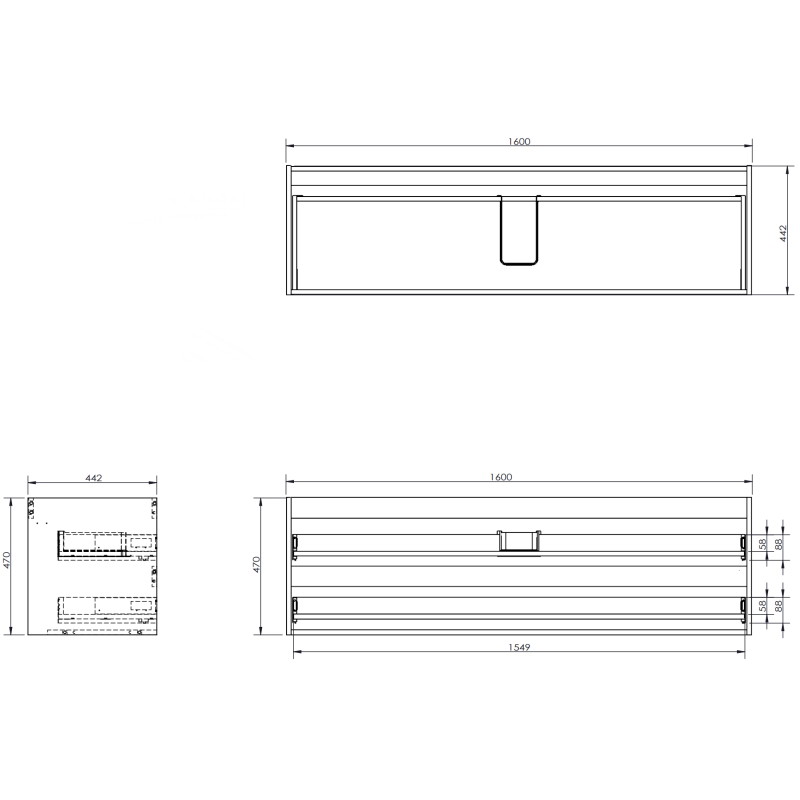 Mexen Rivel armoire de salle de bain sous lavabo 160 cm avec plateau, 2 tiroirs, rainurée, gris mat - 91A20-16047-2-BFFC62