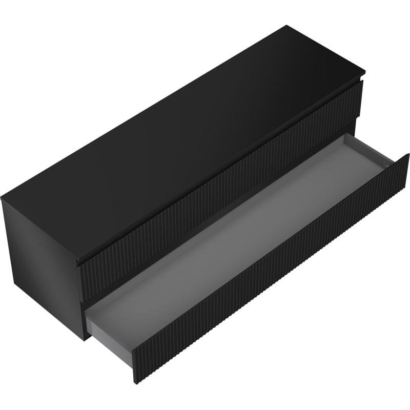 Mexen Rivel meuble de salle de bain sous lavabo 160 cm avec plateau, 2 tiroirs, cannelé, noir mat - 91A20-16047-2-BFFC71