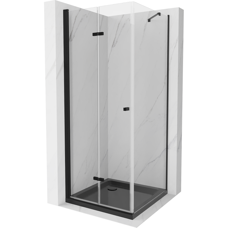 Mexen Lima cabine de douche pliante 80 x 80 cm, transparente, noire + receveur Flat, noir - 856-080-080-70-00-4070B