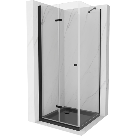 Mexen Lima cabine de douche pliante 80 x 80 cm, transparent, noir + receveur de douche Flat, noir - 856-080-080-70-00-4070B