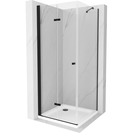 Mexen Lima cabine de douche pliante 70 x 70 cm, transparente, noire + receveur Flat, blanc - 856-070-070-70-00-4010B