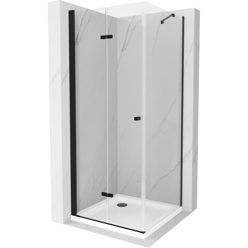 Mexen Lima cabine de douche pliante 80 x 80 cm, transparent, noir + receveur Flat, blanc - 856-080-080-70-00-4010B