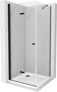 Mexen Lima cabine de douche pliante 90 x 90 cm, transparente, noire + receveur Flat, blanc - 856-090-090-70-00-4010B