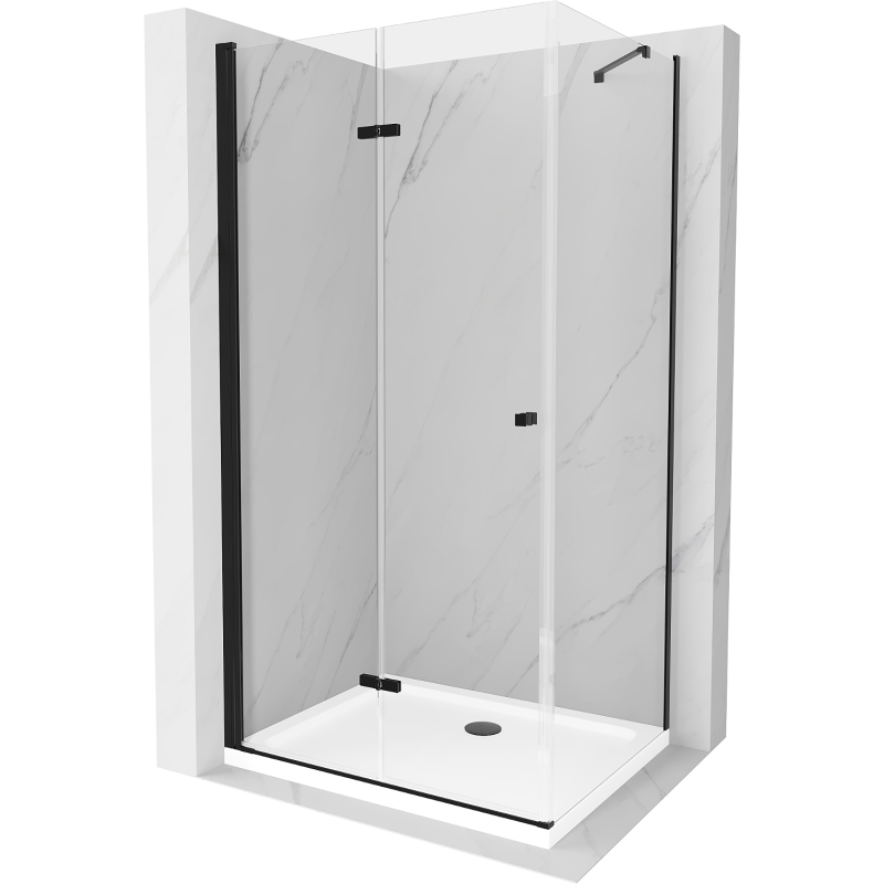 Mexen Lima cabine de douche pliante 90 x 100 cm, transparente, noire + receveur Flat, blanc - 856-090-100-70-00-4010B