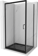 Cabine de douche coulissante Mexen Apia 140 x 100 cm, transparente, noire + receveur Plat, noir - 840-140-100-70-00-4070B