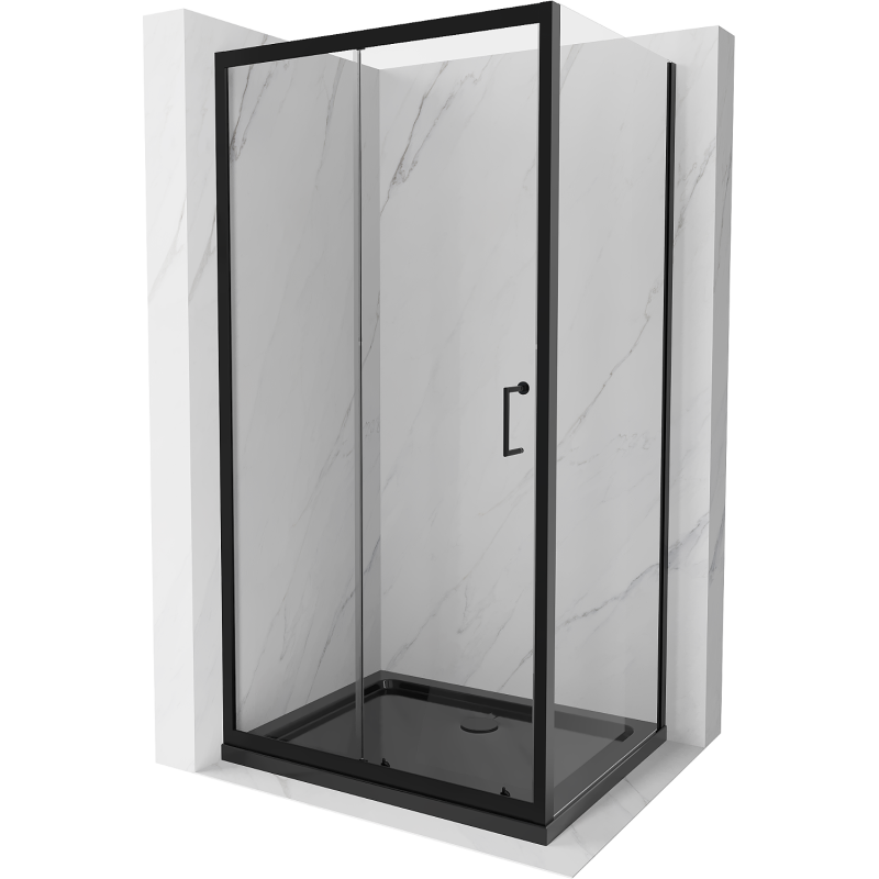 Mexen Apia cabine de douche coulissante 140 x 90 cm, transparente, noire + receveur plat, noir - 840-140-090-70-00-4070B