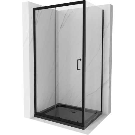 Mexen Apia cabine de douche coulissante 130 x 70 cm, transparent, noir + receveur Flat, noir - 840-130-070-70-00-4070B