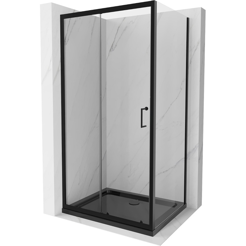 Mexen Apia cabine de douche coulissante 90 x 80 cm, transparente, noire + bac à douche Flat, noir - 840-090-080-70-00-4070B