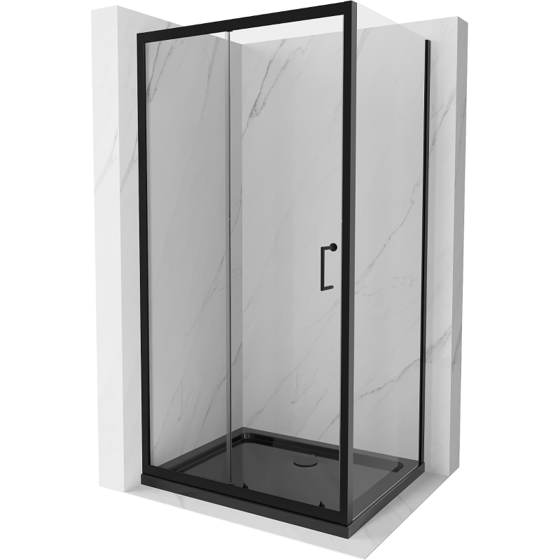 Mexen Apia cabine de douche coulissante 90 x 80 cm, transparente, noire + receveur Flat, noir - 840-090-080-70-00-4070B