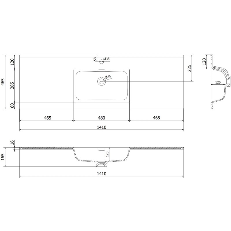 Mexen Orio meuble de salle de bains 140 cm avec lavabo Otis, 1 tiroir, graphite mat/blanc mat - 91A10-14023-1-BF66-W18M01