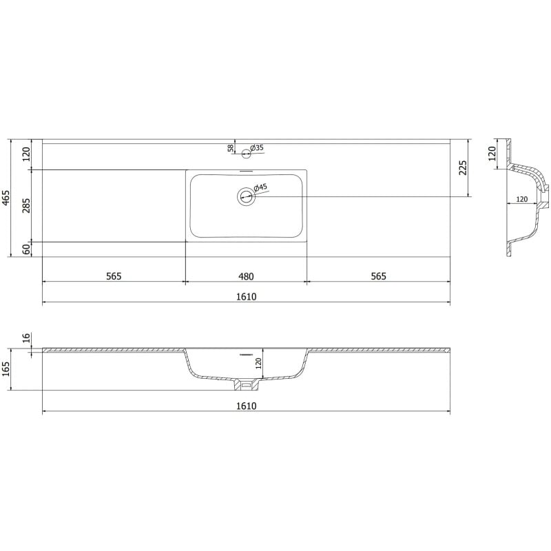 Mexen Orio meuble de salle de bain 160 cm avec lavabo Otis, 1 tiroir, noir brillant/noir mat - 91A10-16023-1-BF70-W18M71