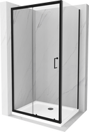 Mexen Apia cabine de douche coulissante 140 x 70 cm, transparent, noir + receveur Flat, blanc - 840-140-070-70-00-4010B