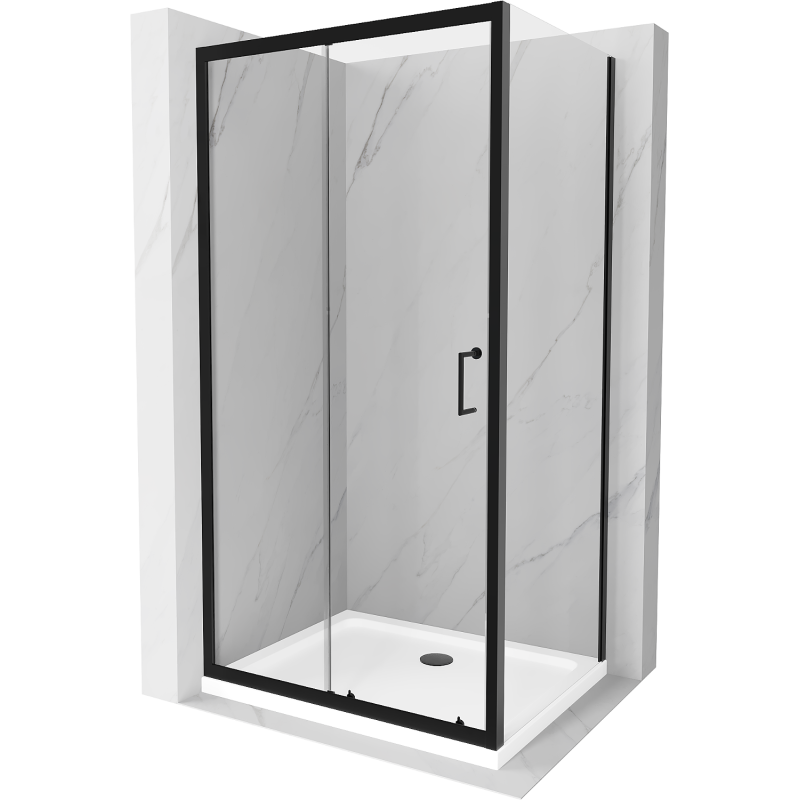 Mexen Apia cabine de douche coulissante 130 x 80 cm, transparent, noire + receveur Flat, blanc - 840-130-080-70-00-4010B