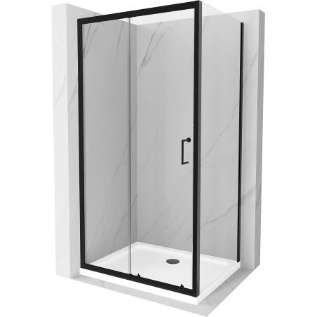 Mexen Apia cabine de douche coulissante 130 x 80 cm, transparent, noire + receveur Flat, blanc - 840-130-080-70-00-4010B