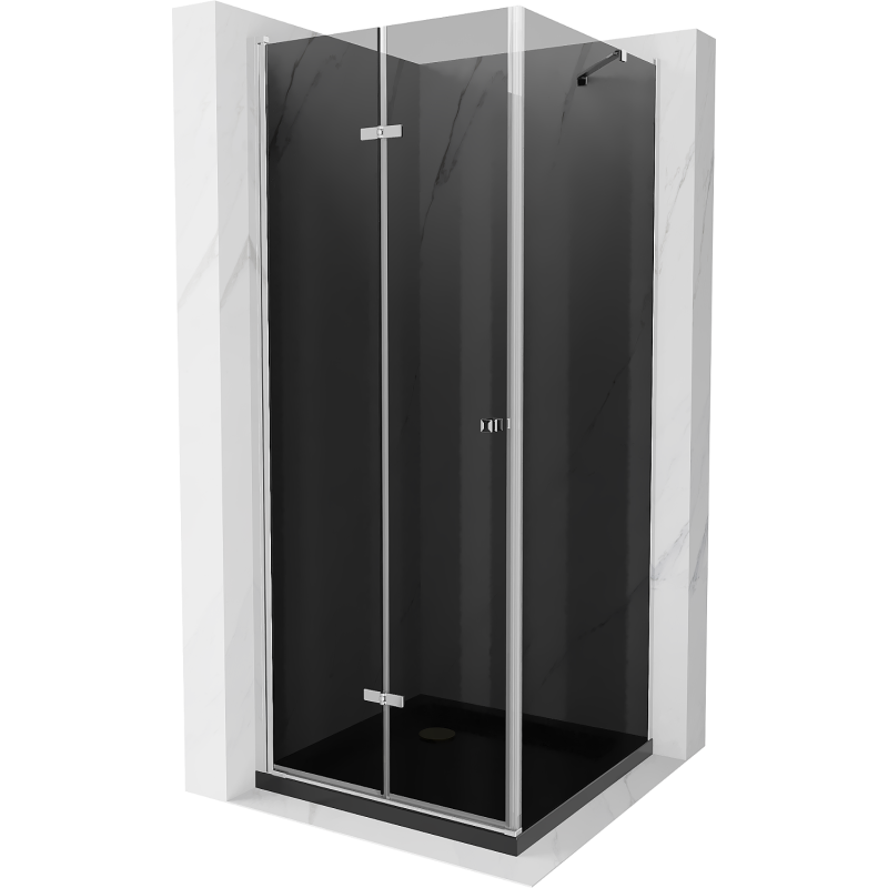 Mexen Lima cabine de douche pliante 80 x 80 cm, graphite, chrome + bac à douche Flat, noir - 856-080-080-01-40-4070