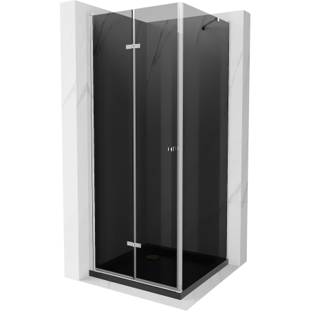 Mexen Lima cabine de douche pliante 80 x 80 cm, graphite, chrome + bac à douche Flat, noir - 856-080-080-01-40-4070