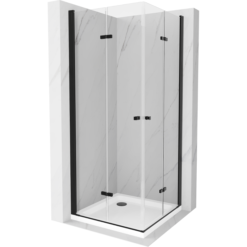 Mexen Lima Duo cabine de douche pliante 80 x 80 cm, transparent, noir + receveur Flat - 856-080-080-70-02-4010B