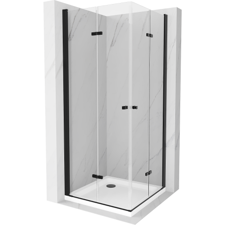 Mexen Lima Duo cabine de douche pliante 80 x 80 cm, transparent, noir + receveur Flat - 856-080-080-70-02-4010B