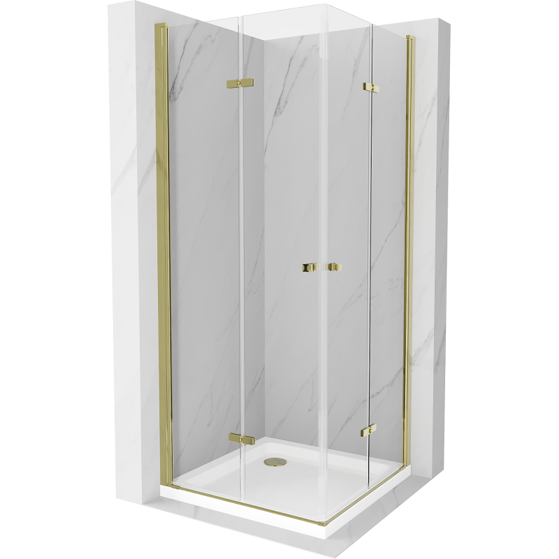 Mexen Lima Duo cabine de douche pliante 90 x 90 cm, transparent, or + receveur plat - 856-090-090-50-02-4010G