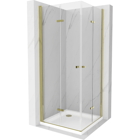 Mexen Lima Duo cabine de douche pliante 90 x 90 cm, transparent, or + receveur plat - 856-090-090-50-02-4010G
