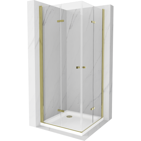 Mexen Lima Duo cabine de douche pliante 90 x 90 cm, transparente, dorée + bac à douche plat - 856-090-090-50-02-4010G