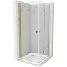 Mexen Lima Duo cabine de douche pliante 90 x 90 cm, transparent, or + receveur plat - 856-090-090-50-02-4010G