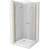 Mexen Lima Duo cabine de douche pliante 80 x 80 cm, transparent, or + receveur plat - 856-080-080-50-02-4010G