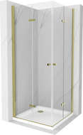 Mexen Lima Duo cabine de douche pliante 80 x 80 cm, transparent, or + receveur plat - 856-080-080-50-02-4010G