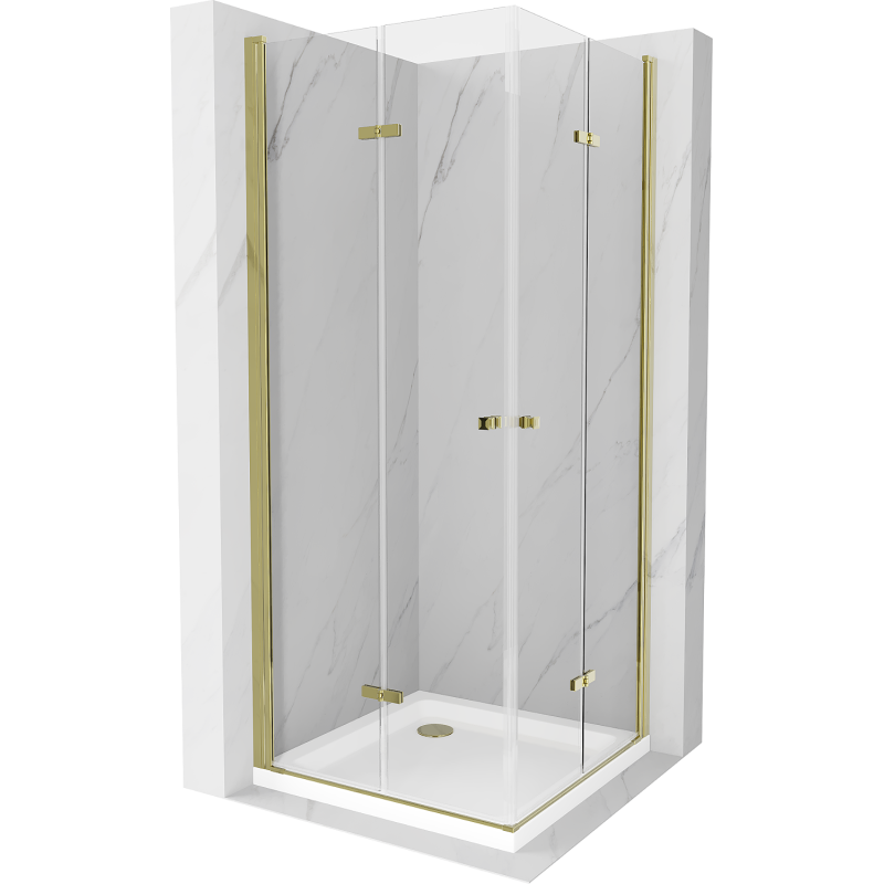 Mexen Lima Duo cabine de douche pliante 70 x 70 cm, transparent, dorée + receveur Flat - 856-070-070-50-02-4010G