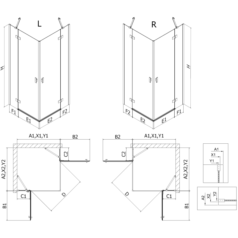 Mexen Mist-H Duo cabine de douche pivotante 85 x 85 cm, transparent, chrome - 8A5-085L-085P-01-00