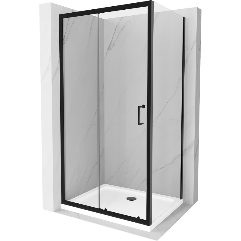 Mexen Apia cabine de douche coulissante 120 x 80 cm, transparente, noire + bac à douche Flat, blanc - 840-120-080-70-00-4010B
