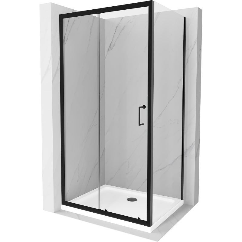 Mexen Apia cabine de douche coulissante 110 x 80 cm, transparente, noire + receveur Plat, blanc - 840-110-080-70-00-4010B