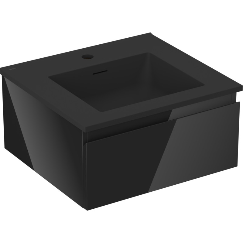 Mexen Orio armoire de salle de bains 50 cm avec lavabo Otis, 1 tiroir, noir brillant/noir mat - 91A10-05023-1-BF70-W18M71